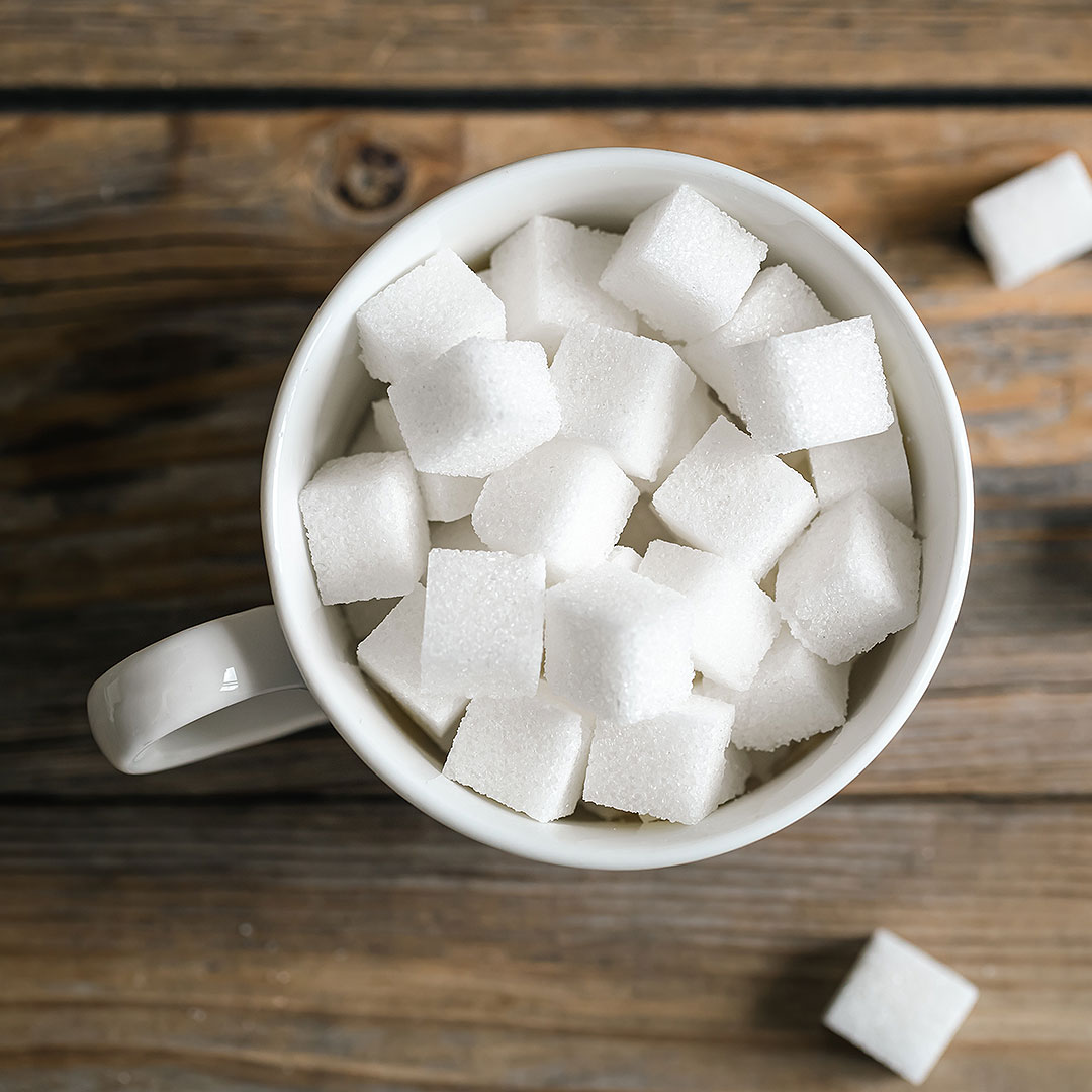 Crystal white sugar in cubes